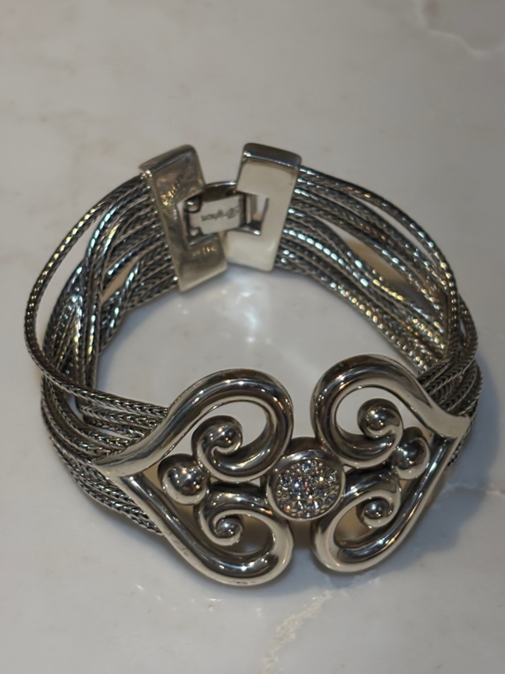 Brighton Alcazar Swing Silver-Tone Heart Scroll Bracelet with Crystal Accent